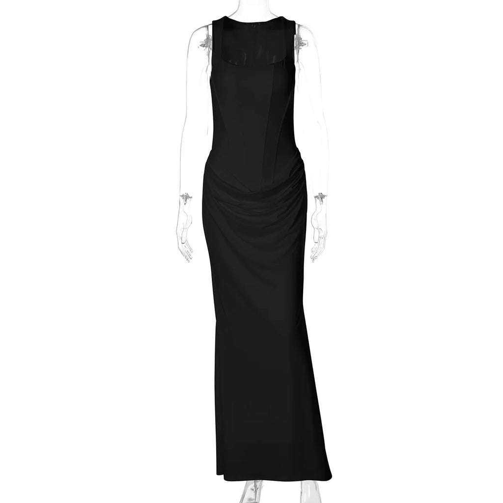 Jaghds | Women’s Satin Long Dress with Herringbone Waist Design