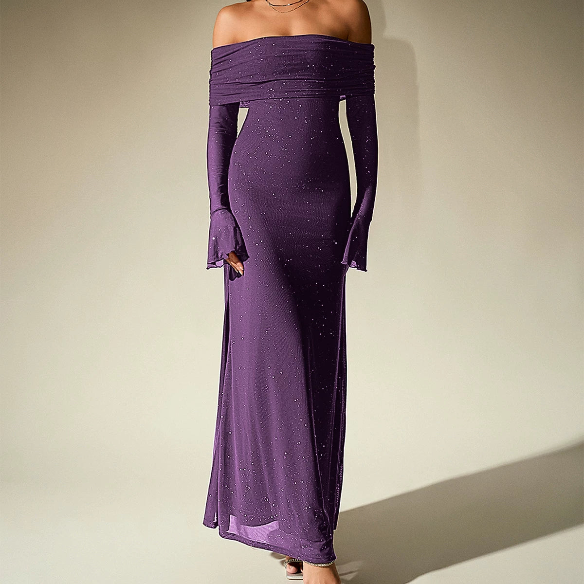 Jaghds | High-End One-Shoulder Black Mesh Fishtail Long Dress for Women