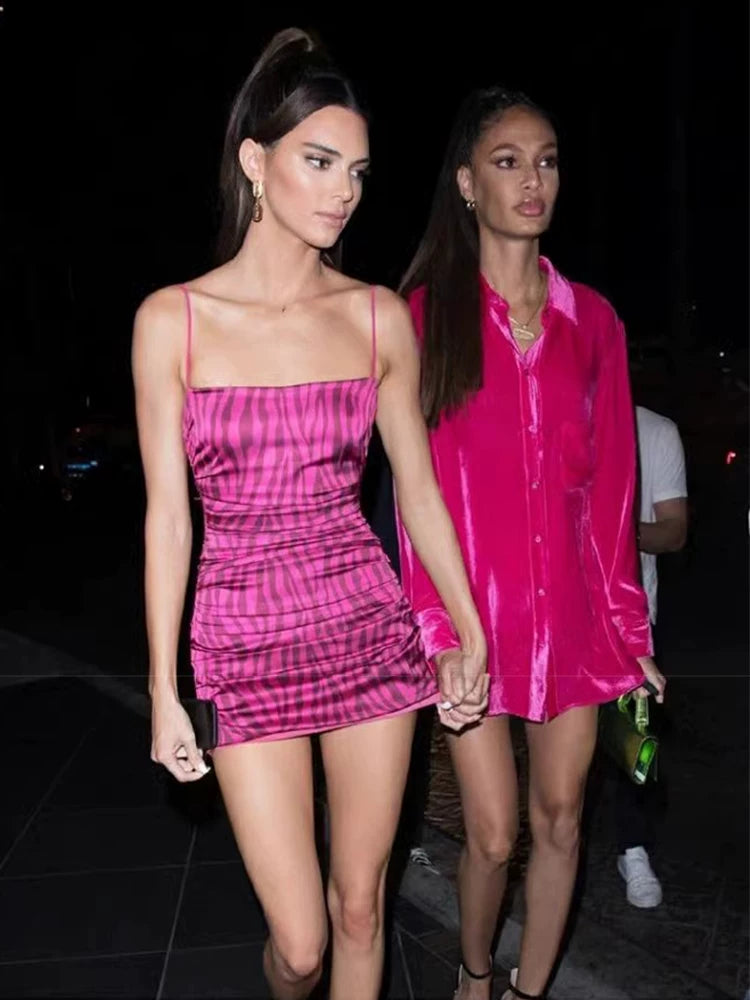 Jaghds | Rose Red Striped One-Shoulder Dress with Elegant Silhouette