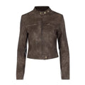 Jaghds | Autumn Winter PU Leather Short Jacket for Women with Stand Collar and Distressed Design