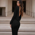 Jaghds | European Style Backless Long-Sleeved Dress with High-End Long Skirt