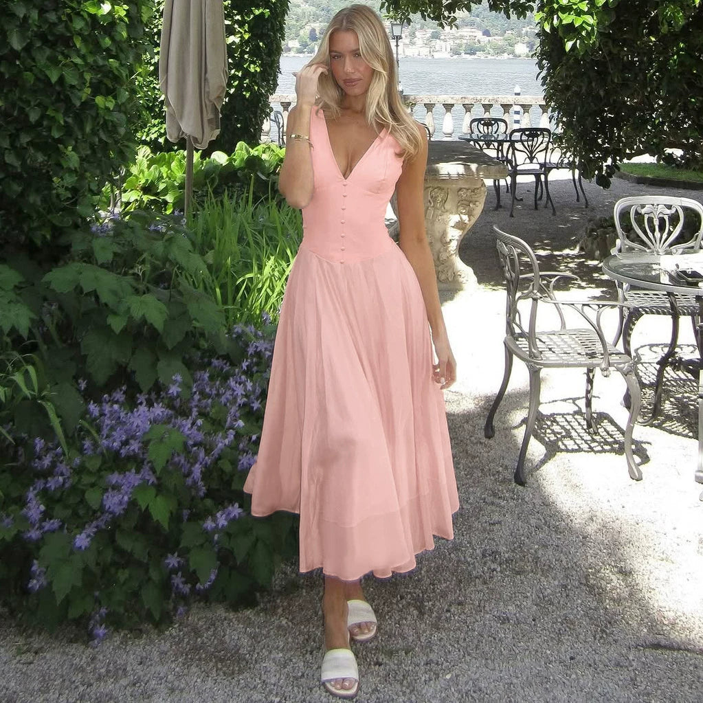 Jaghds | European and American Style V-Neck Satin Mesh Dress