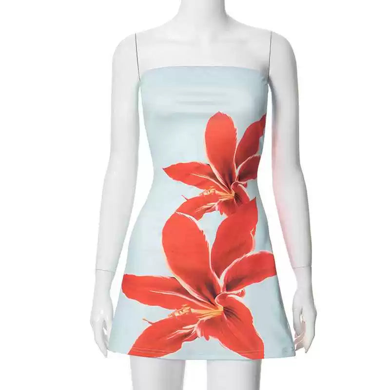 Jaghds | Floral Strapless Mini Dress for Women – Summer Slim Fit Style