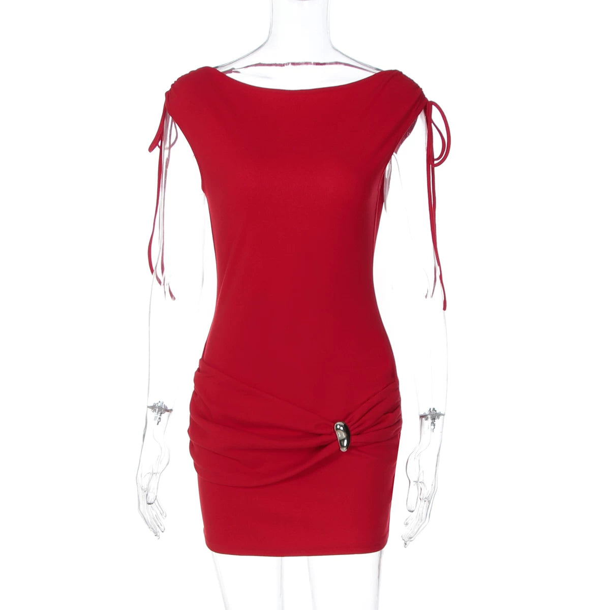 Jaghds | Elegant Backless Tie Sleeveless Dress with Metal Ring Detail for Women