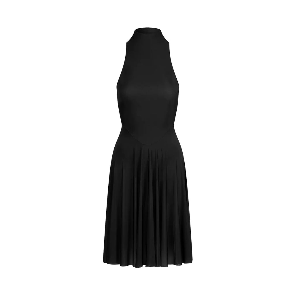 Jaghds | Sleeveless Pleated Midi Dress with High Collar and Elegant Silhouette