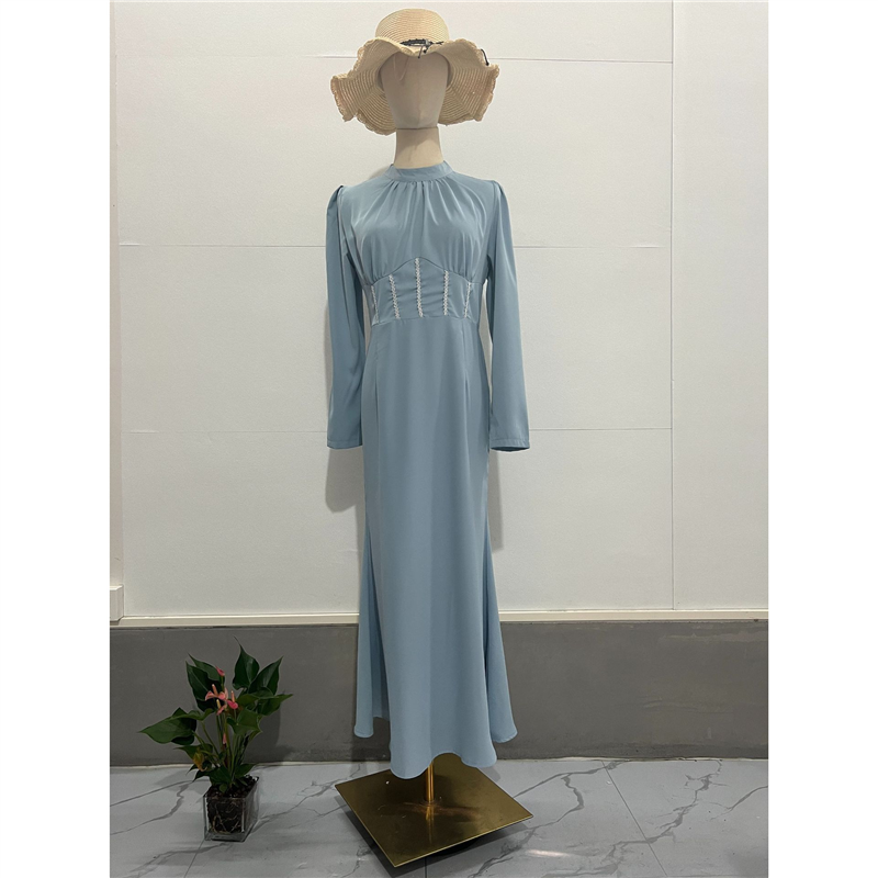 Jaghds | Women’s Long-Sleeved Pleated Dress with Irregular Slit Hem