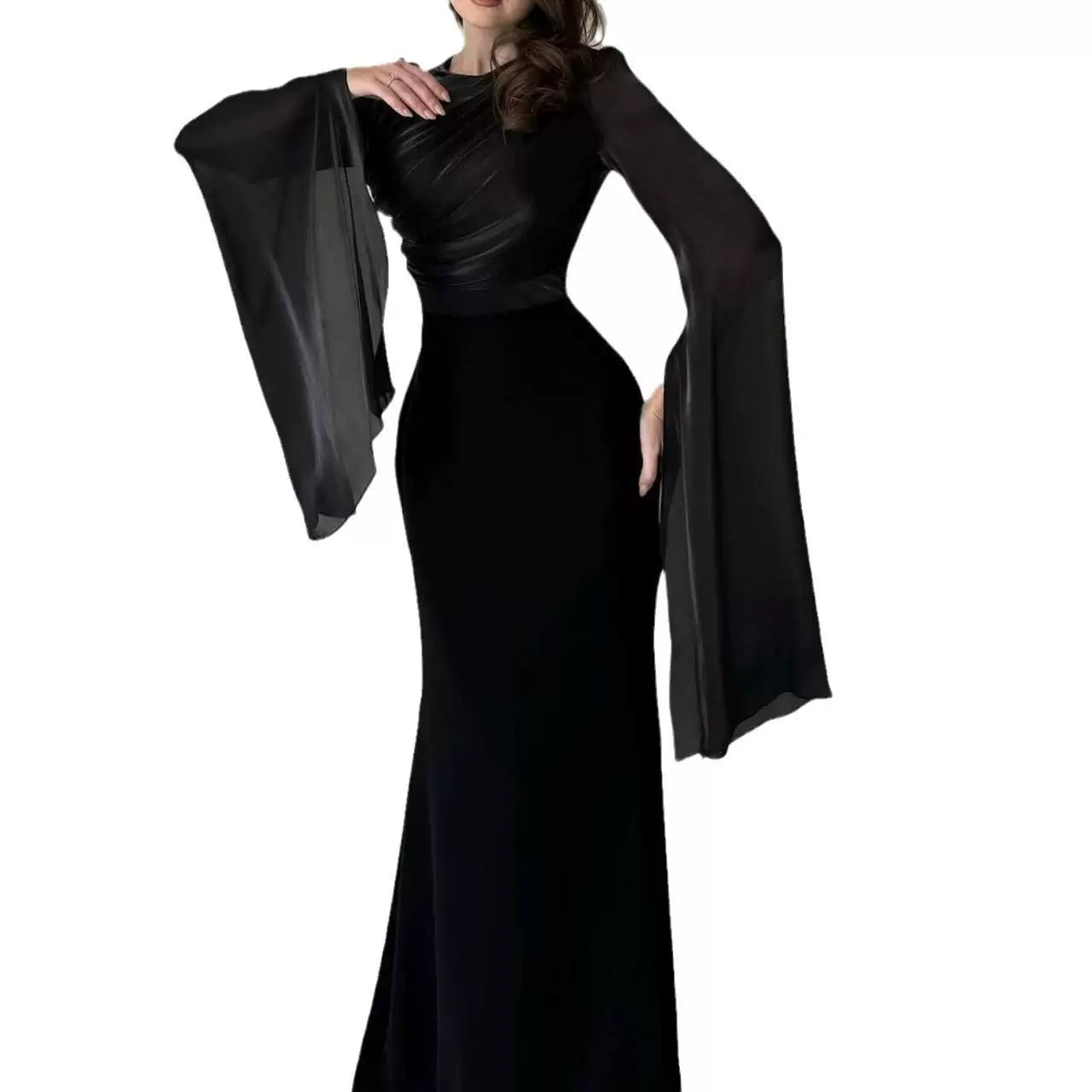 Jaghds | Women’s Autumn Round Neck Bat Sleeve Light Luxurious Dress