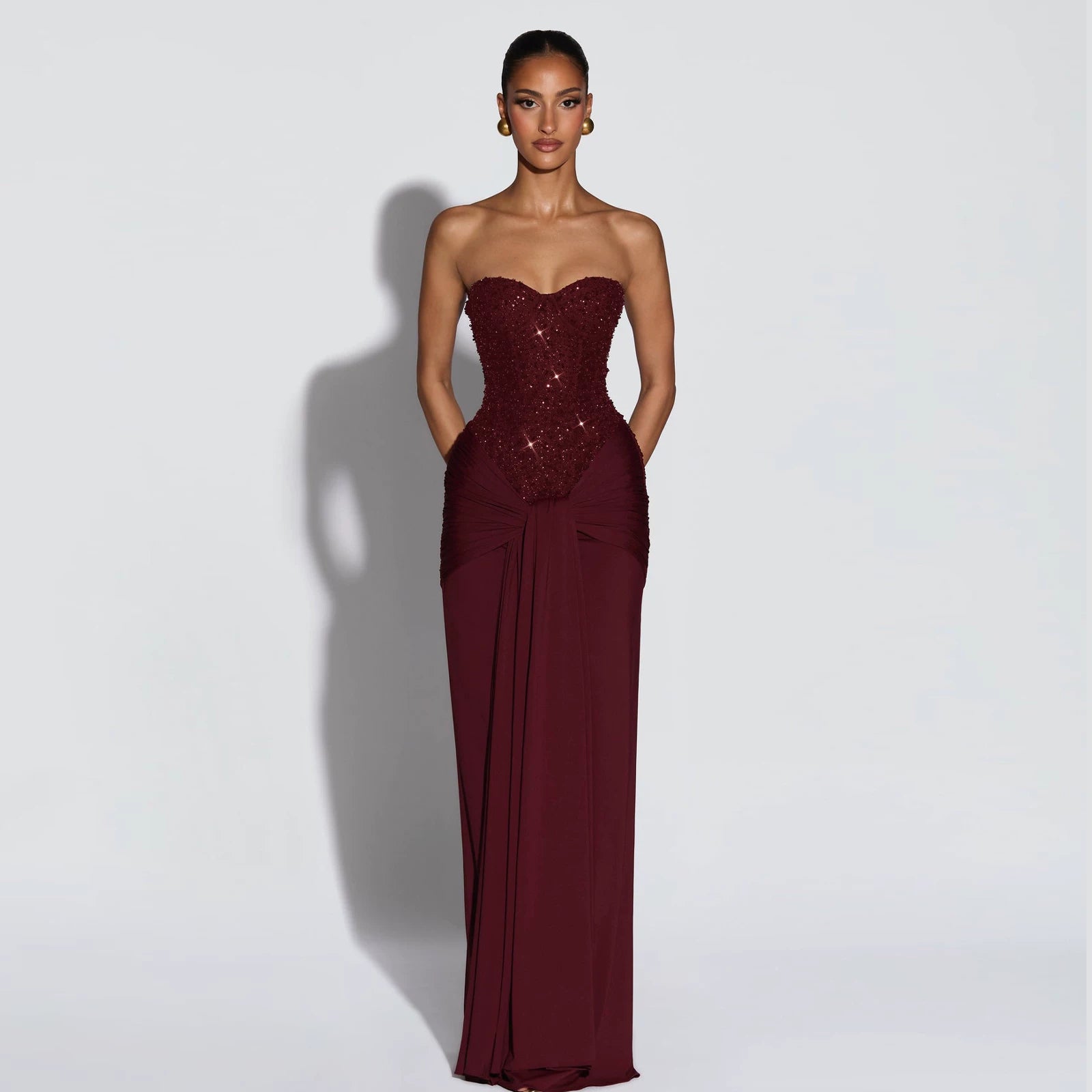 Jaghds | Slim Fit Strapless Sequin Long Dress – Elegant Winter Style