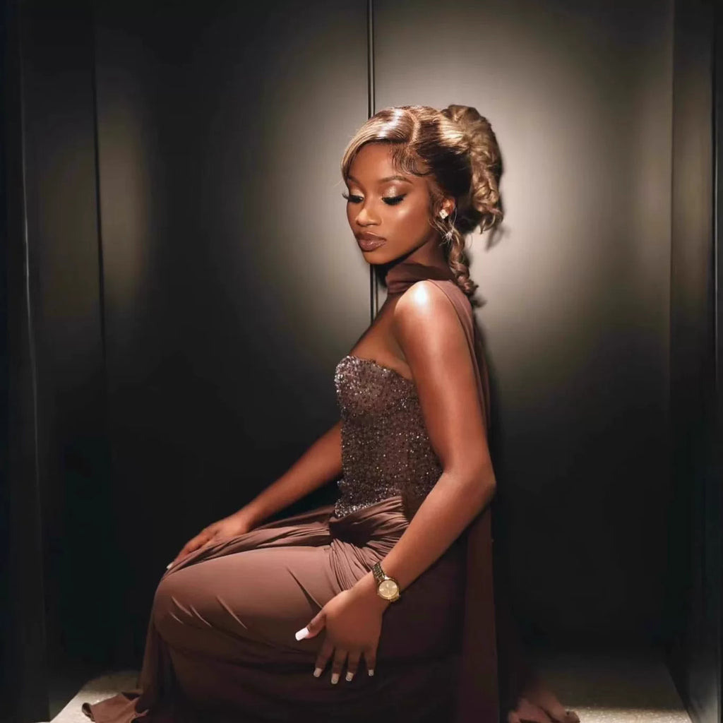 Jaghds | Herringbone Diamond Tube Top Dress with Twisted Strap and Spliced Long Skirt