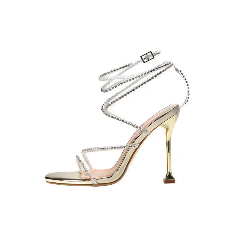 Jaghds | Summer Rhinestone Stiletto Sandals for Women with Open Toe and Adjustable Strap