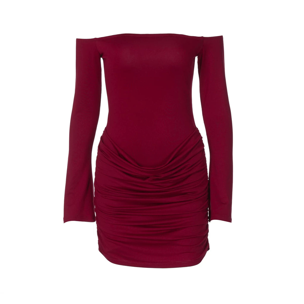 Jaghds | Off-Shoulder Long Sleeve Pleated Mini Dress for Women