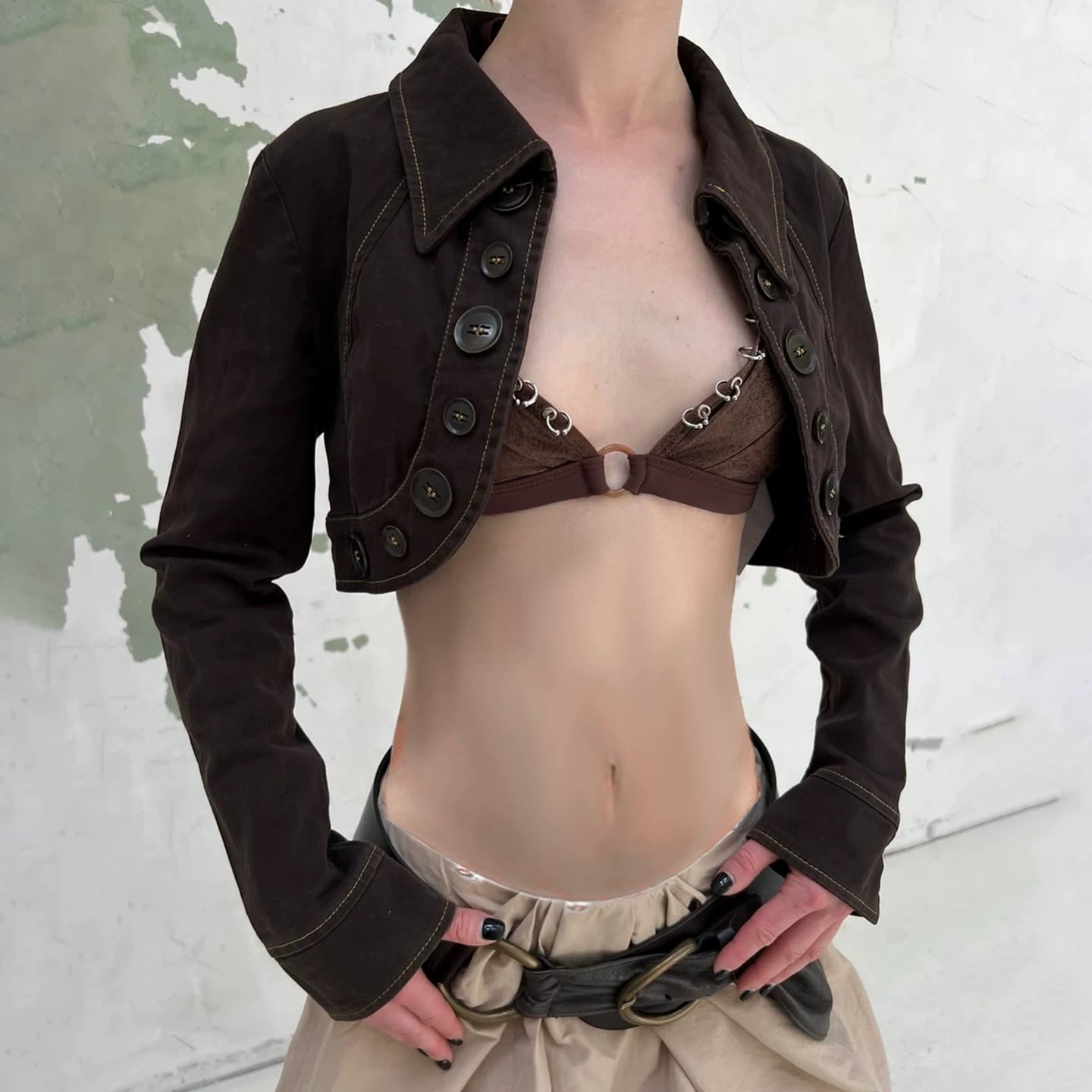 Jaghds | Retro High-Waist Denim Jacket for Women with Lapel and Button Front