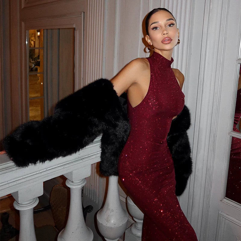 Jaghds | Elegant Sleeveless Glitter Maxi Dress for Formal Occasions