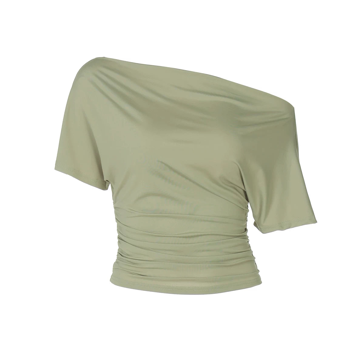 Jaghds | Asymmetrical Shoulder Short Sleeve Top for Women, Slim Waist Solid Color Design