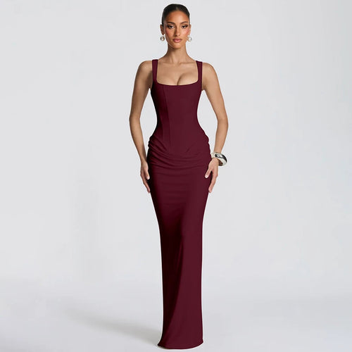 Jaghds | Women’s Satin Long Dress with Herringbone Waist Design