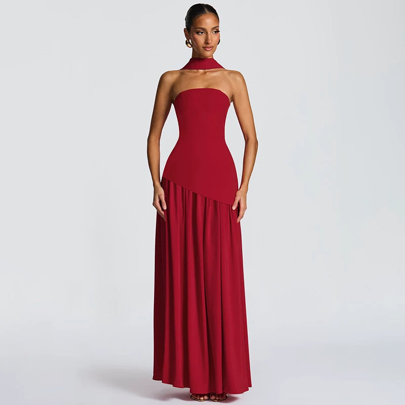 Jaghds | European Style One-Line Collar Tube Top Dress with High Slit