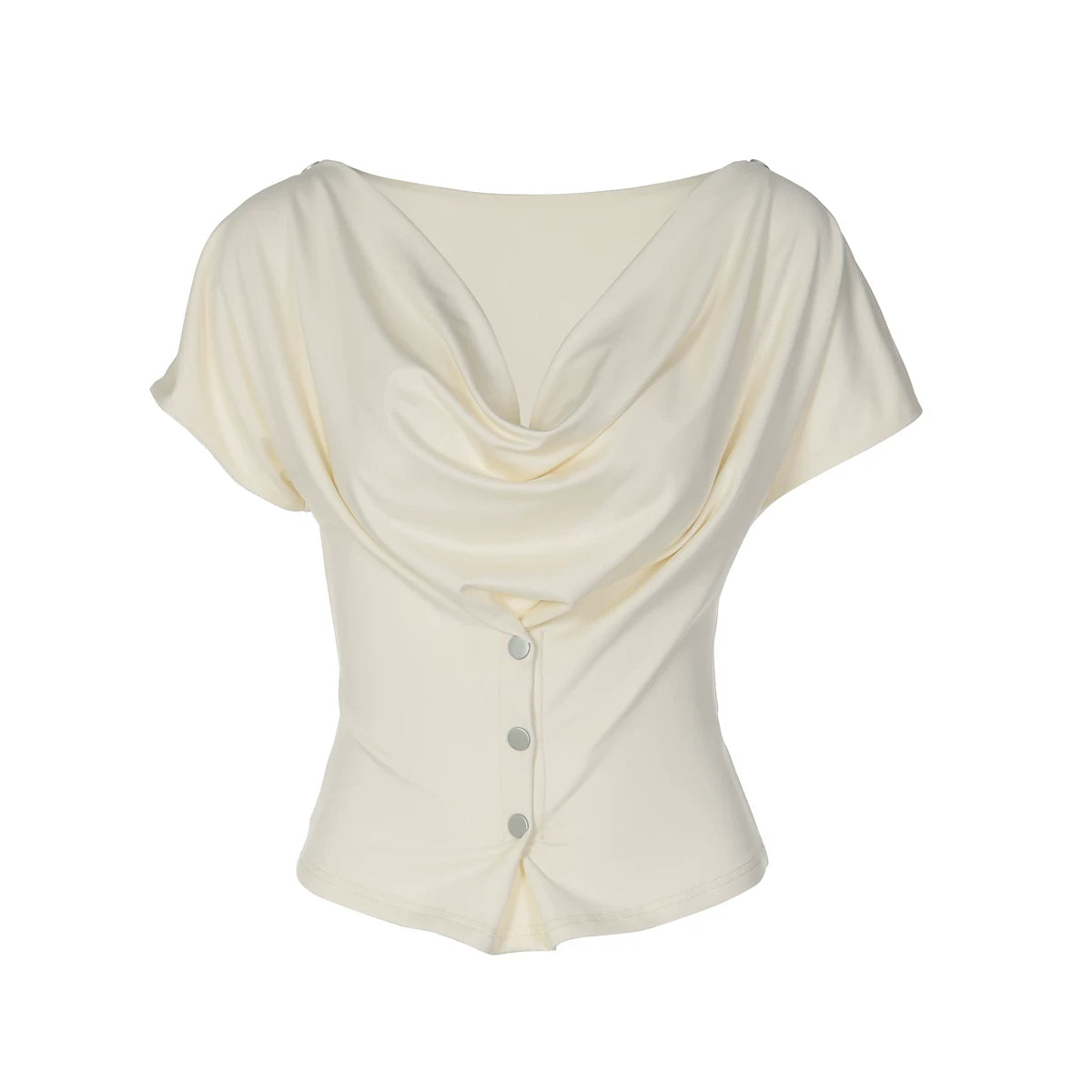 Jaghds | Short Sleeve Button Front Fitted Top for Women with Folded Collar Design