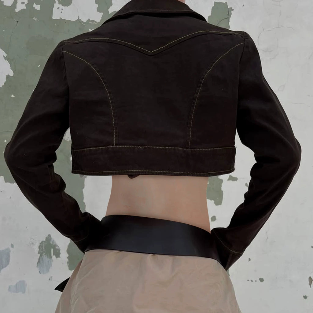 Jaghds | Retro High-Waist Denim Jacket for Women with Lapel and Button Front