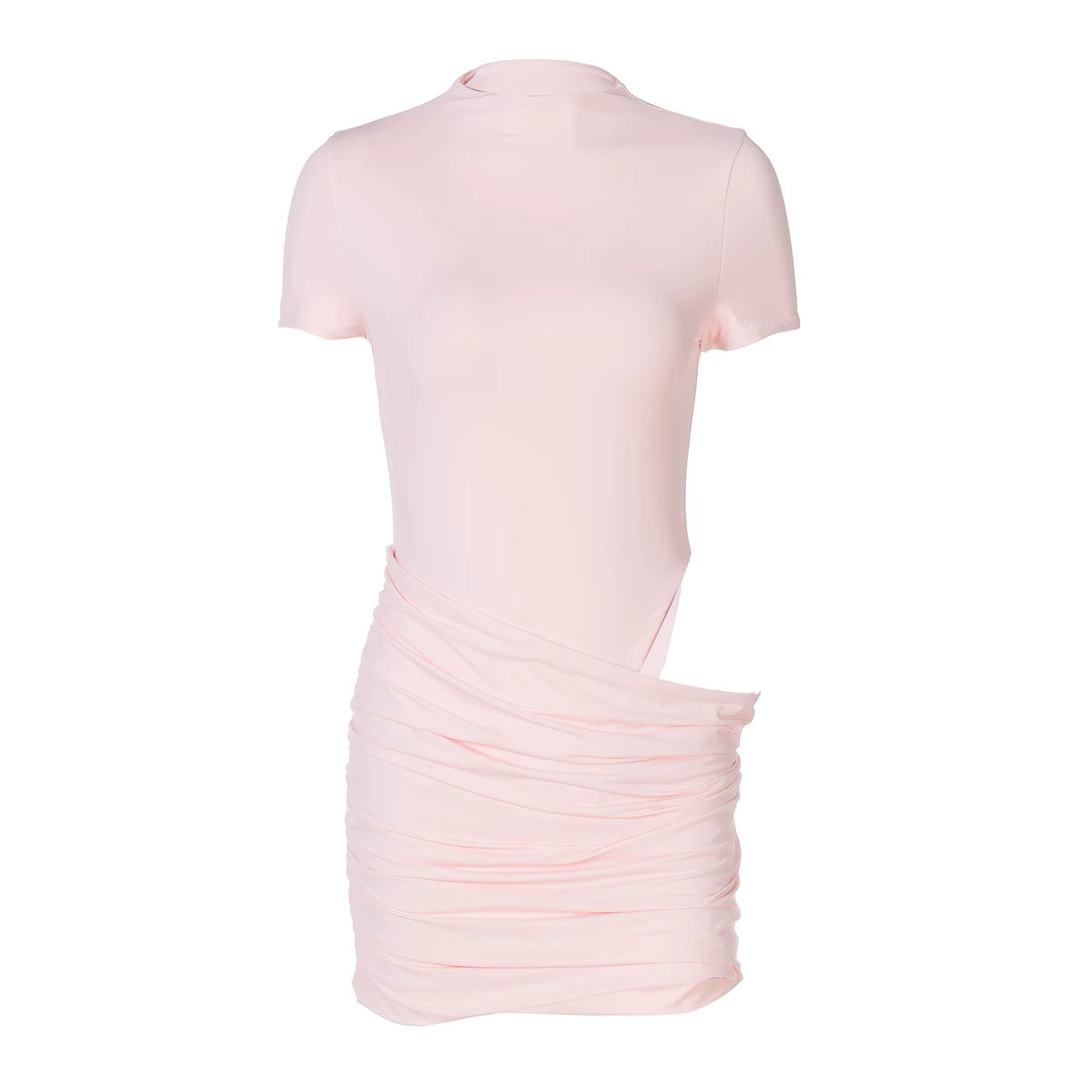 Jaghds | High-Neck Short-Sleeve Dress with Pleated Skirt and Hidden Buttons