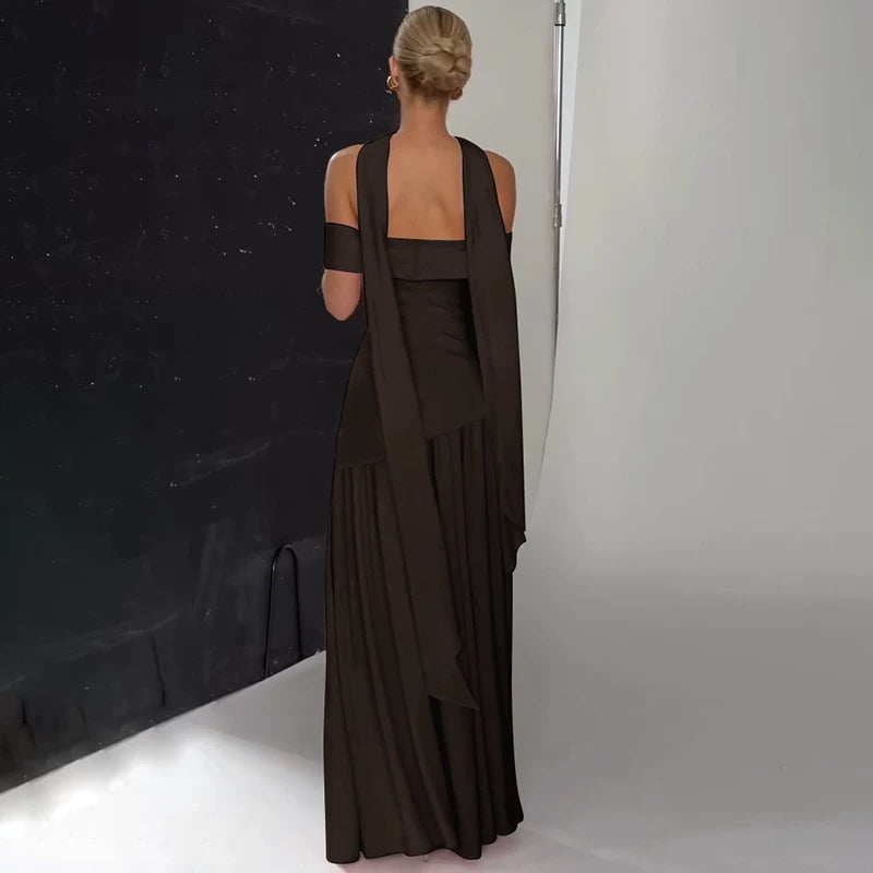 Jaghds | Strapless Ruffle Maxi Dress with High Waist and Side Slit