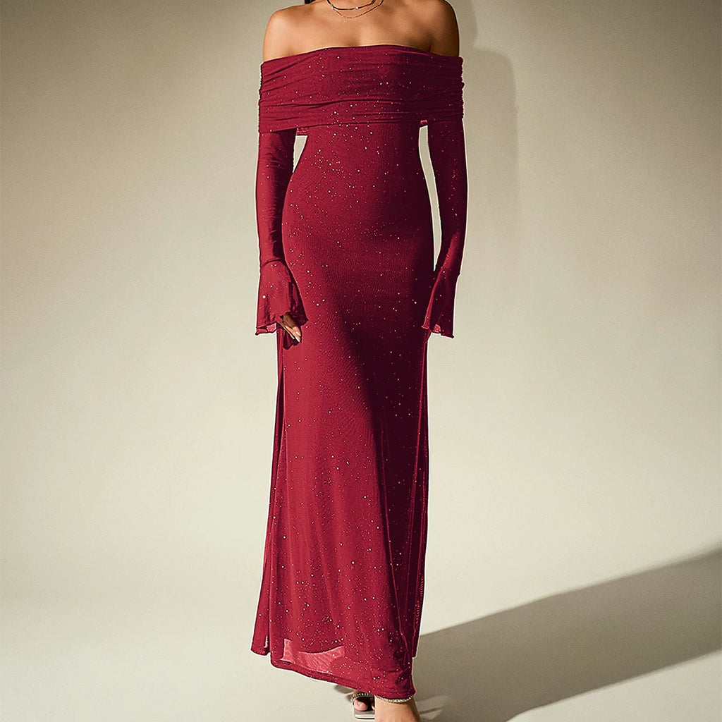 Jaghds | High-End One-Shoulder Black Mesh Fishtail Long Dress for Women