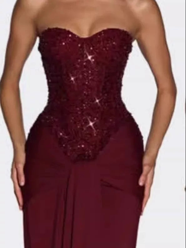 Jaghds | Herringbone Diamond Tube Top Dress with Twisted Strap and Spliced Long Skirt