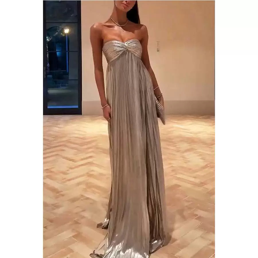 Jaghds | Strapless Metallic Slit Evening Dress for Formal Occasions