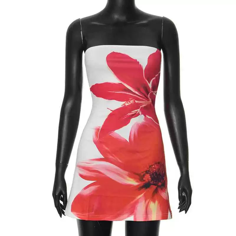 Jaghds | Floral Strapless Mini Dress for Women – Summer Slim Fit Style