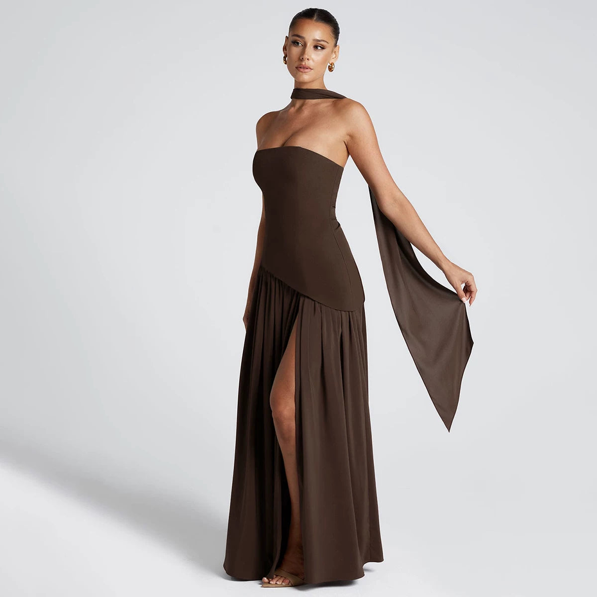 Jaghds | European Style One-Line Collar Tube Top Dress with High Slit